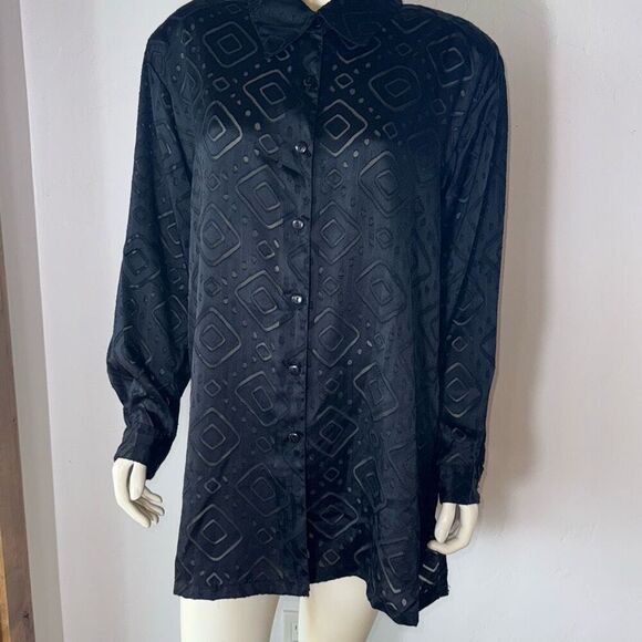 Vintage 80’s 90’s Geometric Sheer Black Oversized Button Down Shirt Size 1X - Picture 10 of 16